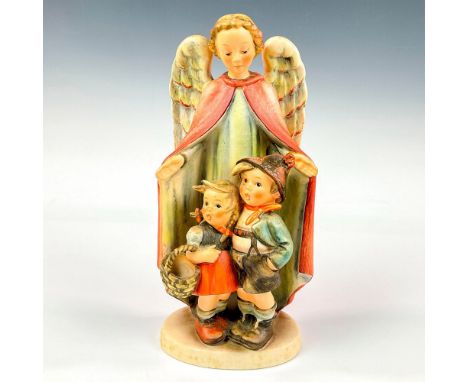 Hand painted in matte finish featuring an angel protectively looking over a brother and sister. M. I. Hummel impressed backst