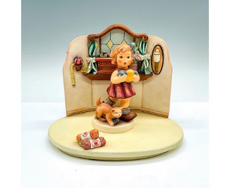 Limited edition hand painted figure Little Knitter (HUM 2107/B) with limited edition sculpted base Quilting Bee. Goebel Humme