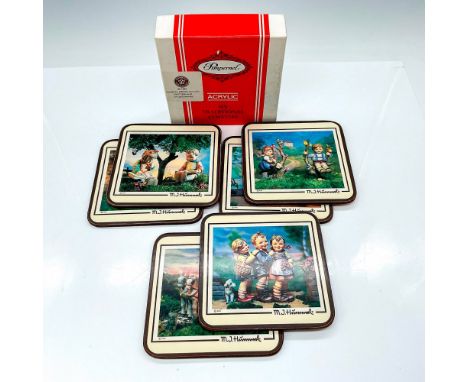 Set of 6 Pimpernel coasters featuring different scenes of Goebel Hummel figurines. This item has its original box which measu