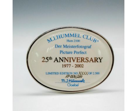 M.I. Hummel Club plaque 1977 - 2002. Limited Edition AP 058 of 250. Goebel backstamp. Issued: 2000 - 2008Dimensions: 3.5"L x 