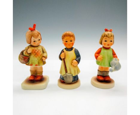 Hand painted figures of children 479, Garden Treasures 727 and Nature's Gift 729. All marked M.I. Hummel Club. Goebel backsta