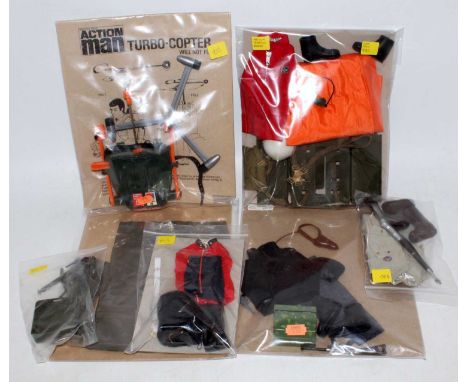 A collection of various loose Action Man, equipment, outfits and accessories to include The Red Devils 2nd issue costume, Tur