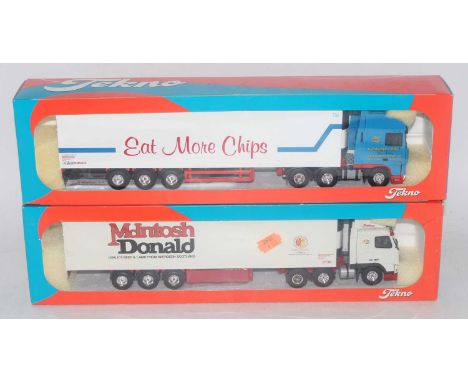 A Tekno 1/50 scale boxed road haulage diecast group to include a Mortimer &amp; Sons DAF XF 480 tractor unit with an 'Eat Mor