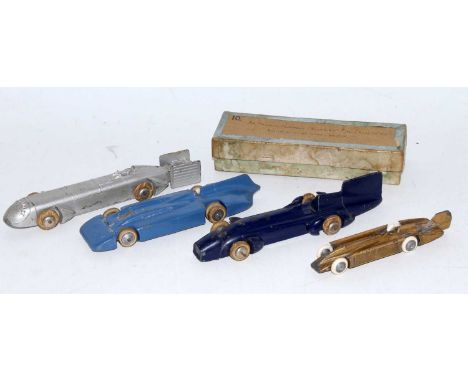 A collection of various diecast Landspeed Record Cars, to include a Silver Bullet finished in silver with white wheels, a die