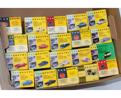 20 various boxed Vanguards 1/43 scale diecasts mixed examples to include a teal blue Morris Marina, a Hillman Minx 3A, a Vaux