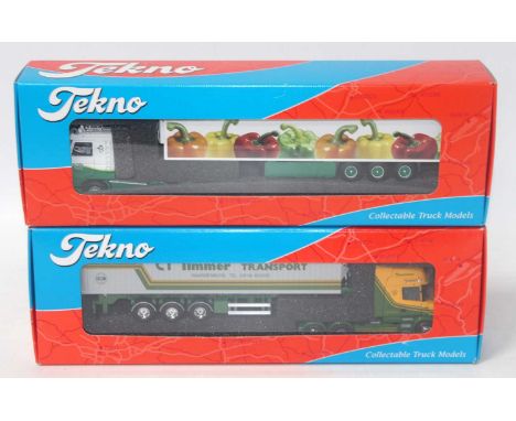 A Tekno 1/50 scale road haulage diecast group to include a Dijco Scania 420 tractor unit with refrigerator trailer, together 