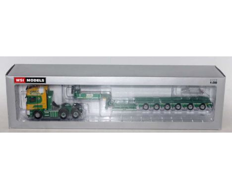 A WSI Models model No. 01-01849 Whyte Crane Hire Ltd Scania R6 Topline 6x4 tractor unit with 100 ton range trailer, housed in