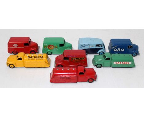 A Dinky Toys loose commercial vehicle and delivery van diecast group to include a Trojan Beefy Oxo delivery van and a Morris 