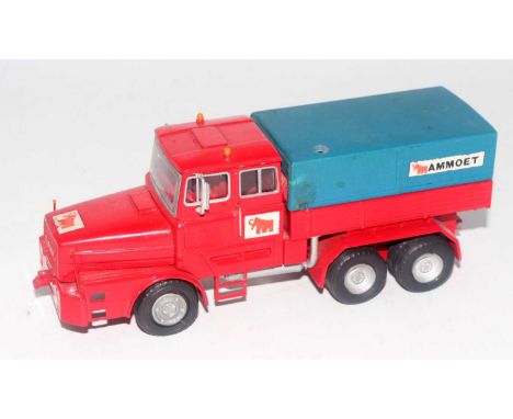 A white metal and diecast possibly kit built model of a Mammoet Faun ten wheel hauling tractor unit comprising of red body wi