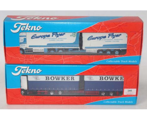 A Tekno 1/50 scale boxed road haulage diecast group, two examples to include a Bowker Volvo 420 rigid tractor unit with draw 