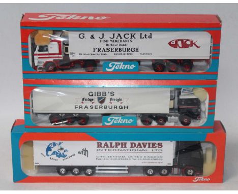 A Tekno 1/50 scale road transport diecast group, three boxed examples to include a Gibbs of Fraserburgh Leyland DAF tractor u