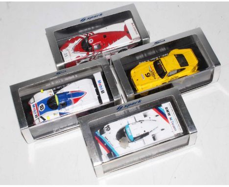 A Spark Models 1980s 1/43 scale resin Motor Sport Race Car group, four examples to include Ref. Nos. S3571, S0569, S2992, and
