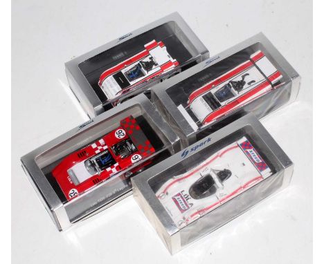 A Spark Models 1/43 scale resin Lola 1970s Motor Sport Race Car group, four examples to include Ref. Nos. S1132, S1133, S1148