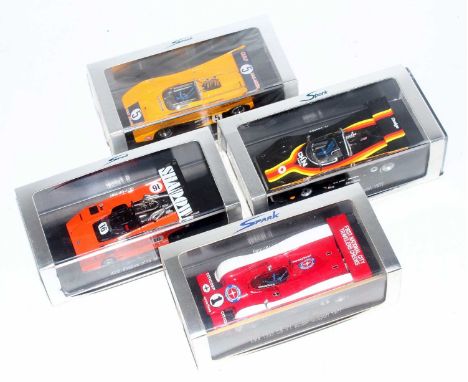 A Spark Models 1/43 scale resin Motor Sport Race Car group, four as issued examples from the 1970s to include Ref. Nos. S1122
