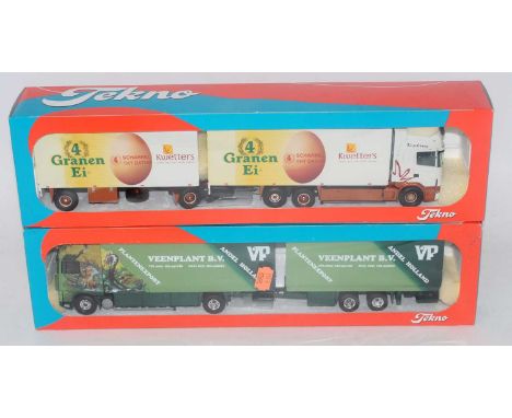 A Tekno 1/50 scale road transport diecast group to include a Veen Plant BV DAF 95 XF rigid box unit with draw-bar trailer, to