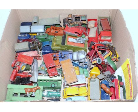 A large quantity of various playworn Dinky Toy diecast vehicles and accessories to include a Dinky Toy Police motorcycle and 