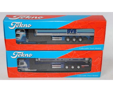 A Tekno 1/50 scale Dutch road transport diecast group, two boxed examples to include a HJ Van Benton Scania 164/480 T-cab, wi