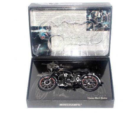 A Minichamps model No. 122134500 Classic Bike series No. 31 1/12 scale model of a Vincent Series C Black Shadow motorcycle ho