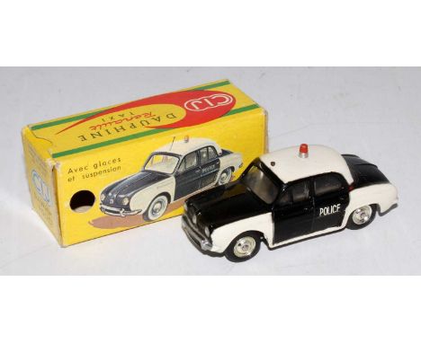 A CIJ model No. 3/57 Renault Dauphine taxi comprising of two-tone white and black body with Police transfers to sides and spu