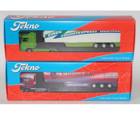 A Tekno 1/50 scale road haulage diecast group to include a Zingg Scania 143M V8500 tractor unit with refrigerated trailer, to