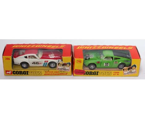 A Corgi Toys Whizz Wheels boxed diecast group to include a No. 316 Ford GT70 comprising of green body with racing No. 32, tog