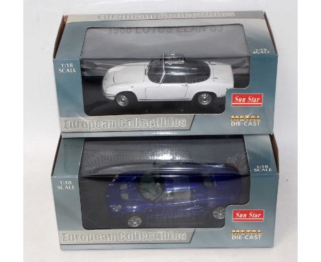 A Sunstar 1/18 scale Lotus racing car and saloon diecast group to include Ref. No. 1031 Lotus Elise 111S finished in blue, to