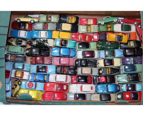 60+ various playworn repainted Dinky Toy, Spot On, Tekno and other diecast vehicles and accessories to include a Spot On Daim