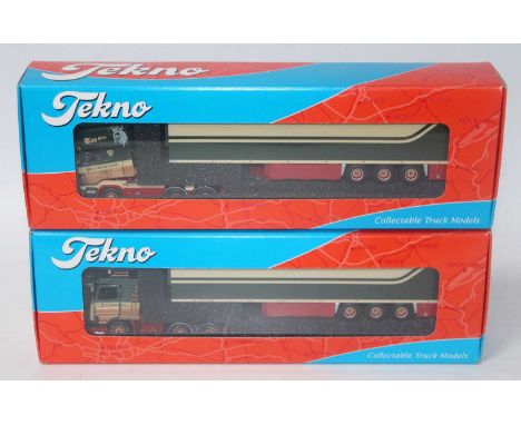 A Tekno 1/50 scale road haulage diecast group to include a Perditrans Scania tractor unit and 40ft refrigerated box trailer h