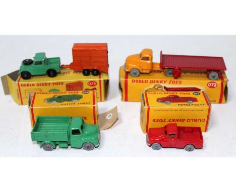 Four various boxed Dublo Dinky Toys to include a No. 065 Morris pickup, a No. 064 Austin lorry, a No. 073 Land Rover and hors