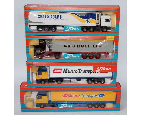 A Tekno 1/50 scale boxed road transport diecast group to include a Allen Munro Transport Ltd Volvo FH12 tractor unit and curt