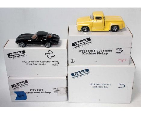 A Franklin Mint mixed scale boxed American race car and pick-up truck diecast group to include a 1963 Chevrolet Corvette Stin