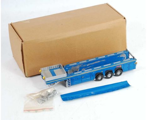 A Hi Mo Bo 1/50 scale white metal and resin kit built model of a Langendorf flat liner trailer, model requires some restorati