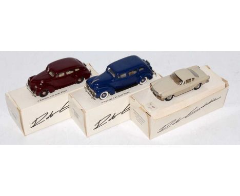 Three various boxed Brooklyn models Rob Eddie 1/43 scale white metal saloons to include a No. 5 1950 Volvo PV60, a No. 4 Volv