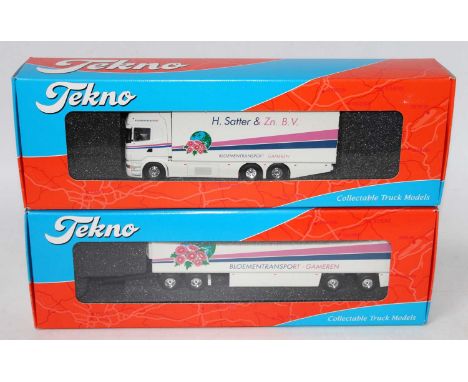 A Tekno 1/50 scale H Satter of The Netherlands model of a Scania R500 Topline rigid tractor unit with road train trailer, bot