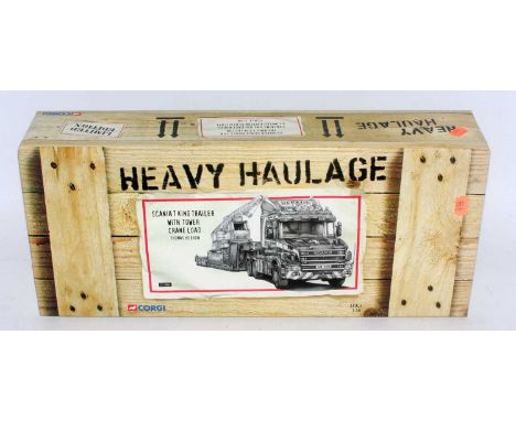 A Corgi Heavy Haulage model No. CC12804 model of a Scania T King trailer with tower crane load finished in Thomas Herron &amp