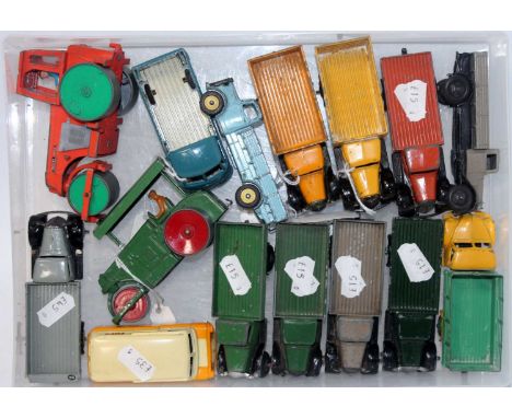 One tray of various Dinky Toy and other diecast commercial vehicles and accessories, 15 examples to include a Dinky Toys Bedf