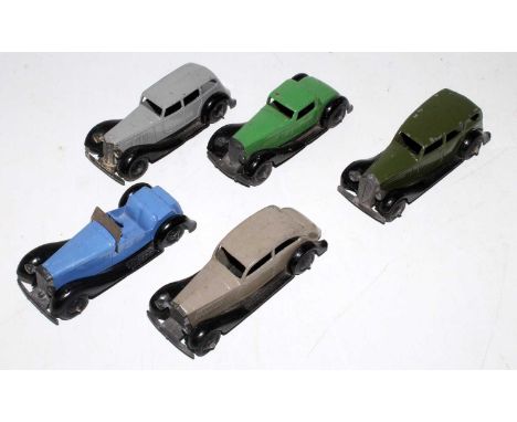 A Dinky Toys 30 series loose saloon group to include a No. 30B Rolls Royce saloon, a No. 30D Vauxhall saloon, a No. 36C Briti