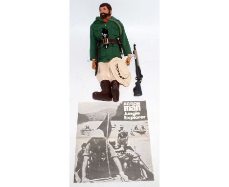 An Action Man 1973-76 Jungle Explorer, in the original first issue uniform with leaflet, gripping hands, and beard