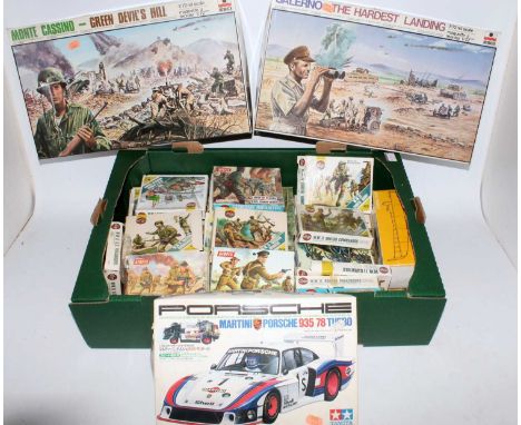 One box containing a large quantity of various military vehicle and diorama release plastic kits and accessories to include A