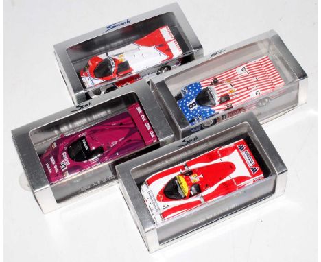 A Spark Models 1/43 scale resin 1980s and 1990s Motor Sport Race Car group, four examples, all appear as issued to include Re