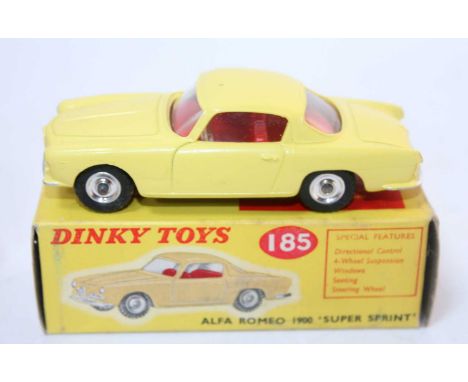 A Dinky Toys No. 185 Alfa Romeo 1900 Super Sprint comprising of yellow body with red interior and spun hubs, housed in the or