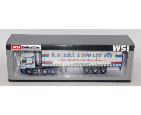 A WSI Collectables models No. 9662, 1/50 scale model of an NG Bell &amp; Sons Scania R Topline 6x2 tractor unit with curtains