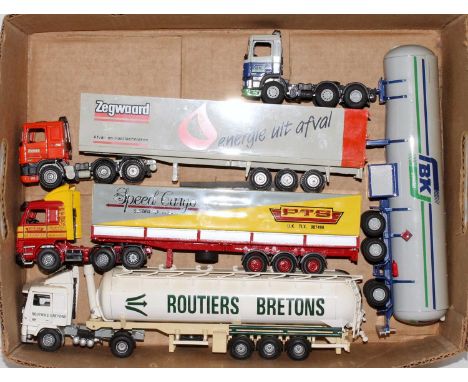 A Tekno 1/50 scale loose road transport commercial vehicle group to include a Routiers Bretons Volvo F12 tractor unit with ti