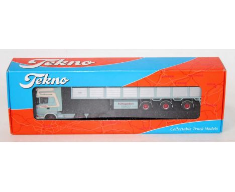 A Tekno 1/50 scale Hoogendoorn Scania Topline 500 tractor unit with three axle stone trailer housed in the original foam pack