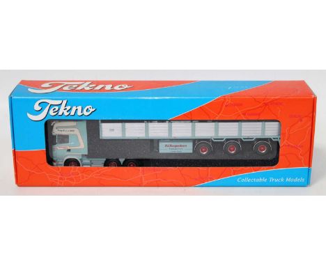 A Tekno 1/50 scale Hoogendoorn Scania Topline 500 tractor unit with three axle stone trailer housed in the original foam pack