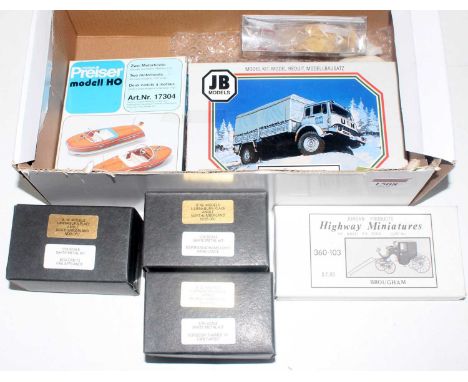 A collection of various mixed scale public transport commercial vehicle and Victorian vehicle kits and accessories to include