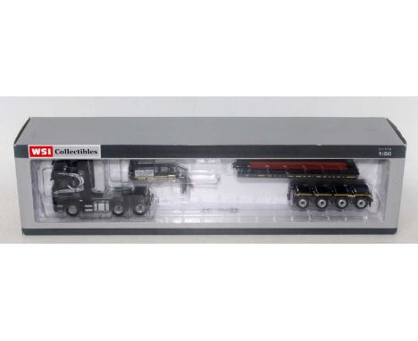 A WSI Models model No. 02-1684 1/50 scale model of a Liam Donoghue Scania Streamline Topline 6x4 tractor unit with low loader