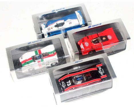 A Spark Models 1/43 scale resin 1970s Race Car Motor Sport group to include Ref. Nos. S1171, S1117, S1144, and S1150, all in 