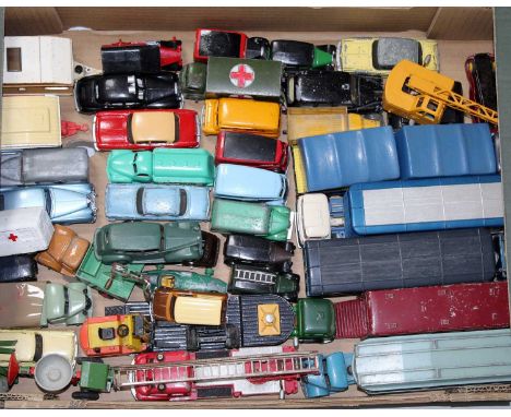One tray containing a quantity of playworn repainted and original Dinky Toy, Corgi Toy, and other diecasts, to include a Morr