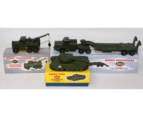 One tray containing a quantity of original and reproduction boxed Dinky Toy military diecast to include an original boxed No.